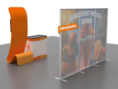 Custom 10x10ft Easystem SEG & Snakelike Monitor Tension Fabric Banner Stand & Case to Podium  SEG Standard Booth 08