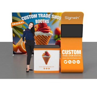 Custom 10x10ft Easystem SEG & Snakelike Monitor Tension Fabric Banner Stand & Case to Podium  SEG Standard Booth 08