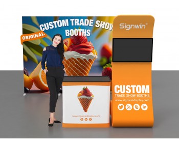 Custom 10x10ft Easystem SEG & Snakelike Monitor Tension Fabric Banner Stand & Case to Podium  SEG Standard Booth 08