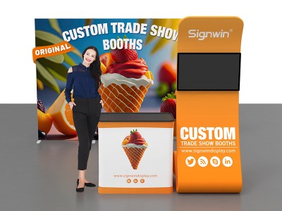 Custom 10x10ft Easystem SEG & Snakelike Monitor Tension Fabric Banner Stand & Case to Podium  SEG Standard Booth 08