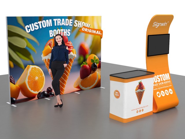 Custom 10x10ft Easystem SEG & Snakelike Monitor Tension Fabric Banner Stand & Case to Podium  SEG Standard Booth 08