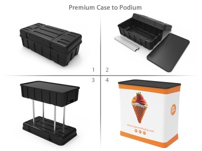 Custom 10x10ft Easystem SEG & Snakelike Monitor Tension Fabric Banner Stand & Case to Podium  SEG Standard Booth 08