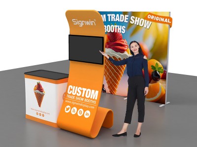 Custom 10x10ft Easystem SEG & Snakelike Monitor Tension Fabric Banner Stand & Case to Podium  SEG Standard Booth 08