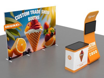 Custom 10x10ft Easystem SEG & Snakelike Monitor Tension Fabric Banner Stand & Case to Podium  SEG Standard Booth 08