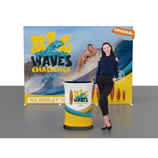 Custom 10x10ft Easystem SEG & Trapezoid Display Counter with Designed Graphic Tension Fabric SEG Standard Booth 09