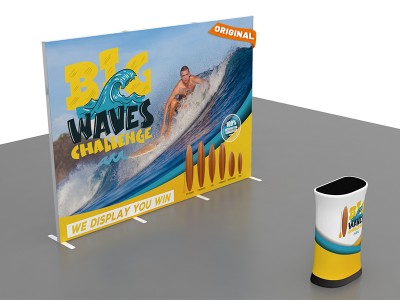 Custom 10x10ft Easystem SEG & Trapezoid Display Counter with Designed Graphic Tension Fabric SEG Standard Booth 09