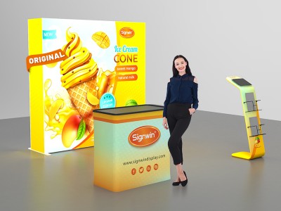 Custom 10ft Captivating & Prolit Backlit SEG & iPad Literature Banner Stand & Case to Podium Pop Up SEG Standard Booth 10