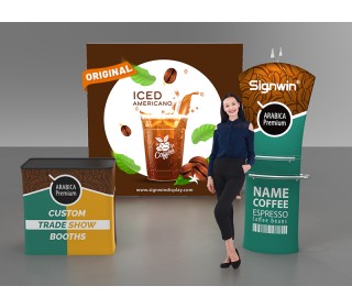 Custom 10x10ft Standard Angled Top Tension Fabric Banner Stand with Arm Shelves & Case to Podium SEG Trade Show Booth Kit 11