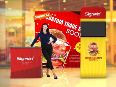 Custom 10x10ft Standard Snakelike Monitor Tension Fabric Banner Stand & Case to Podium SEG Trade Show Booth Kit 12