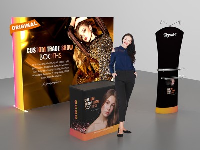 Custom 10x10ft Standard Tension Fabric iPad Tablet Literature Banner Stand & Case to Podium SEG Trade Show Booth Kit 14