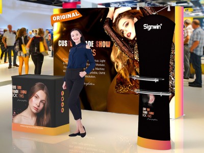 Custom 10x10ft Standard Tension Fabric iPad Tablet Literature Banner Stand & Case to Podium SEG Trade Show Booth Kit 14