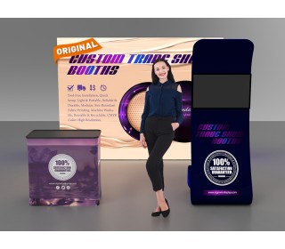 Custom 10x10ft Standard Snakelike Monitor Tension Fabric Banner Stand & Case to Podium SEG Trade Show Booth Kit 15