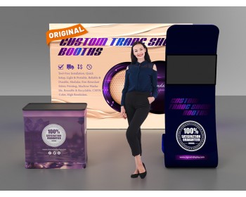 Custom 10x10ft Standard Snakelike Monitor Tension Fabric Banner Stand & Case to Podium SEG Trade Show Booth Kit 15