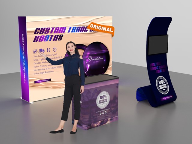 Custom 10x10ft Standard Snakelike Monitor Tension Fabric Banner Stand & Case to Podium SEG Trade Show Booth Kit 15