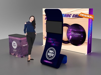 Custom 10x10ft Standard Snakelike Monitor Tension Fabric Banner Stand & Case to Podium SEG Trade Show Booth Kit 15