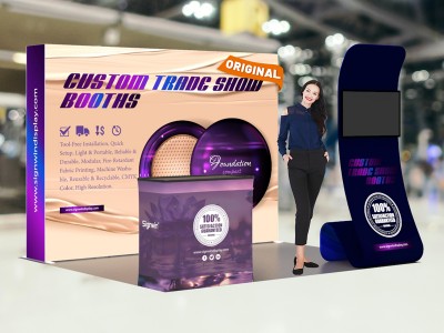 Custom 10x10ft Standard Snakelike Monitor Tension Fabric Banner Stand & Case to Podium SEG Trade Show Booth Kit 15