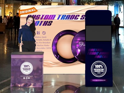 Custom 10x10ft Standard Snakelike Monitor Tension Fabric Banner Stand & Case to Podium SEG Trade Show Booth Kit 15