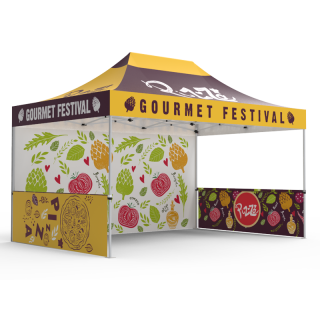 10x15 Custom Pop Up Canopy Tent & Single-Sided Full Backwall & 2 x Double-Sided Half Sidewalls