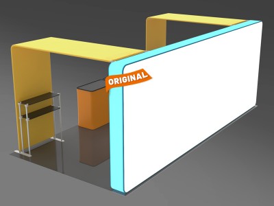 Custom 10x20ft Inline Archy Monitor & Shelving & Case to Podium Brilliant Tension Fabric LED Backlit Trade Show Display Column Booth Kit 20