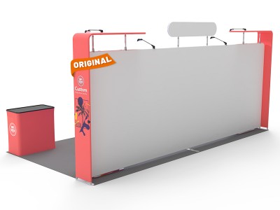 Custom 10x20ft 7-Shaped Archy Banner Stands & Monitor Banner Stands & Highboy Bar Cocktail Tables Trade Show Booth Z