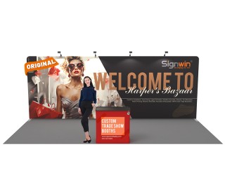 Custom 10x20ft Standard Flat Backwall & Case to Podium Tension Fabric Trade Show Display Booth Kit 01