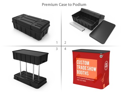 Custom 10x20ft Standard Flat Backwall & Case to Podium Tension Fabric Trade Show Display Booth Kit 01