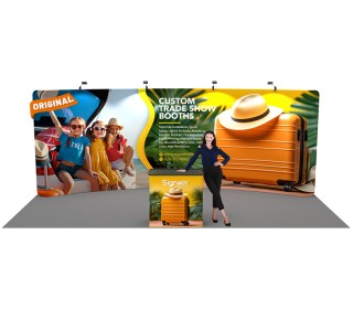 Custom 10x20ft Standard Curved Backwall & Case to Podium Tension Fabric Trade Show Display Booth Kit 02