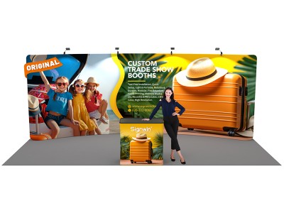 Custom 10x20ft Standard Curved Backwall & Case to Podium Tension Fabric Trade Show Display Booth Kit 02