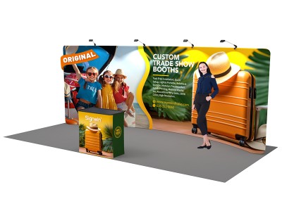 Custom 10x20ft Standard Curved Backwall & Case to Podium Tension Fabric Trade Show Display Booth Kit 02