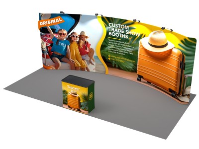 Custom 10x20ft Standard Curved Backwall & Case to Podium Tension Fabric Trade Show Display Booth Kit 02