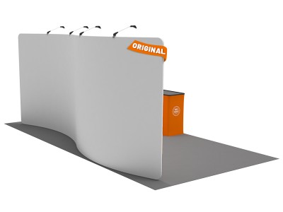 Custom 10x20ft Standard S-Shaped Elegant Backwall & Case to Podium Tension Fabric Trade Show Display Booth Kit 03