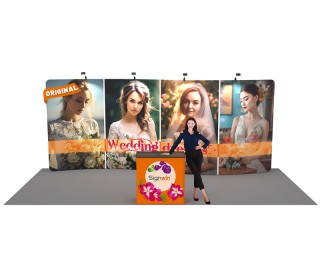 Custom 10x20ft Standard S-Shaped Elegant Backwall & Case to Podium Tension Fabric Trade Show Display Booth Kit 03