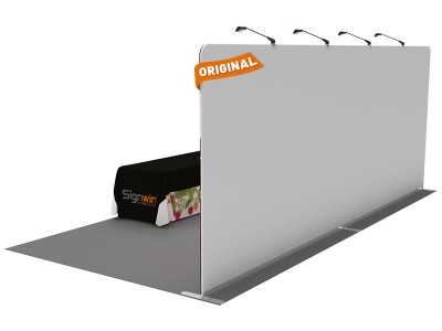 Custom 10x20ft Standard Flat Backwall & 8ft Printed Loose Table Throw Tension Fabric Trade Show Display Booth Kit 05