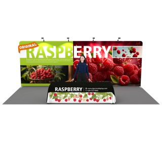 Custom 10x20ft Standard Flat Backwall & 8ft Printed Loose Table Throw Tension Fabric Trade Show Display Booth Kit 05