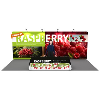 Custom 10x20ft Standard Flat Backwall & 8ft Printed Loose Table Throw Tension Fabric Trade Show Display Booth Kit 05