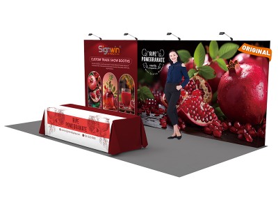 Custom 10x20ft Standard Straight Backwall & 8ft Printed Loose Table Throw Pop Up Trade Show Display Booth Kit 08