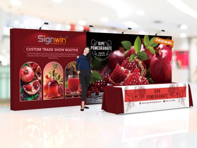 Custom 10x20ft Standard Straight Backwall & 8ft Printed Loose Table Throw Pop Up Trade Show Display Booth Kit 08