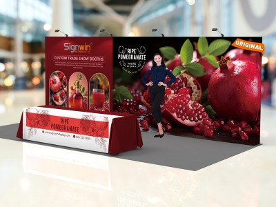 Custom 10x20ft Standard Straight Backwall & 8ft Printed Loose Table Throw Pop Up Trade Show Display Booth Kit 08