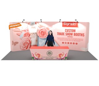 Custom 10x20ft Standard Curved Backwall & 8ft Printed Stretch Fit Back-Zippered Table Throw Pop Up Trade Show Display Booth Kit 10