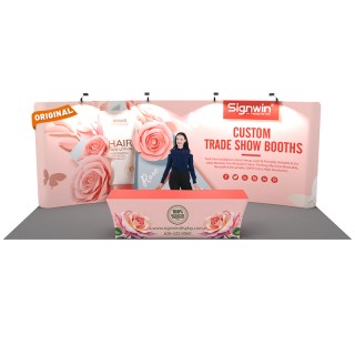 Custom 10x20ft Standard Curved Backwall & 8ft Printed Stretch Fit Back-Zippered Table Throw Pop Up Trade Show Display Booth Kit 10
