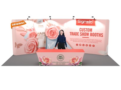 Custom 10x20ft Standard Curved Backwall & 8ft Printed Stretch Fit Back-Zippered Table Throw Pop Up Trade Show Display Booth Kit 10