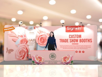 Custom 10x20ft Standard Curved Backwall & 8ft Printed Stretch Fit Back-Zippered Table Throw Pop Up Trade Show Display Booth Kit 10