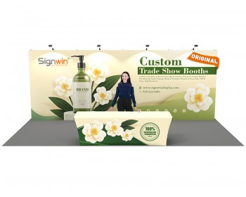 Custom 10x20ft Standard Straight Backwall & 8ft Printed Stretch Fit Back-Zippered Table Throw Pop Up Trade Show Display Booth Kit 12