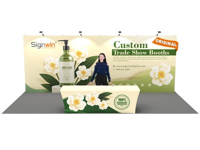 Custom 10x20ft Standard Straight Backwall & 8ft Printed Stretch Fit Back-Zippered Table Throw Pop Up Trade Show Display Booth Kit 12