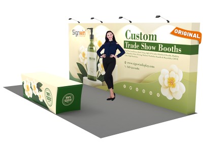 Custom 10x20ft Standard Straight Backwall & 8ft Printed Stretch Fit Back-Zippered Table Throw Pop Up Trade Show Display Booth Kit 12