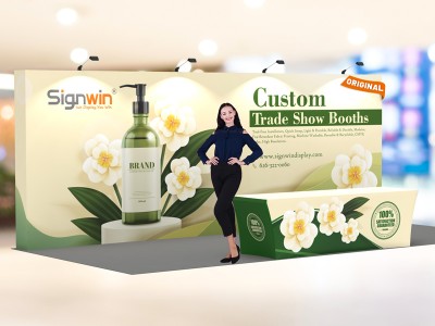 Custom 10x20ft Standard Straight Backwall & 8ft Printed Stretch Fit Back-Zippered Table Throw Pop Up Trade Show Display Booth Kit 12