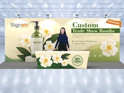 Custom 10x20ft Standard Straight Backwall & 8ft Printed Stretch Fit Back-Zippered Table Throw Pop Up Trade Show Display Booth Kit 12