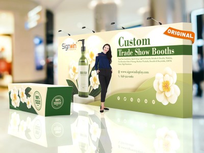 Custom 10x20ft Standard Straight Backwall & 8ft Printed Stretch Fit Back-Zippered Table Throw Pop Up Trade Show Display Booth Kit 12