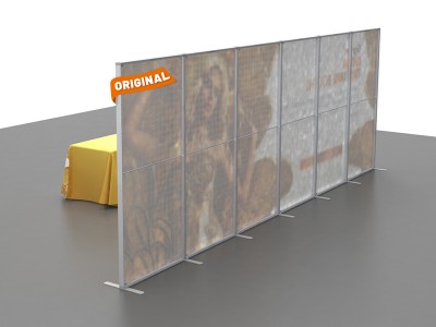 Custom 10x20ft Standard Modular Easystem SEG Backwall & 6ft Full Color Loose Table Throw Clear Logo Printed SEG Trade Show Display Booth Kit 01