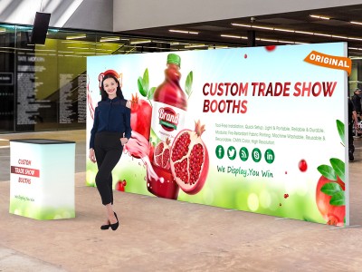 Custom 10x20ft Standard Modular Easystem SEG Backwall & Case to Podium SEG Trade Show Display Booth Kit 02